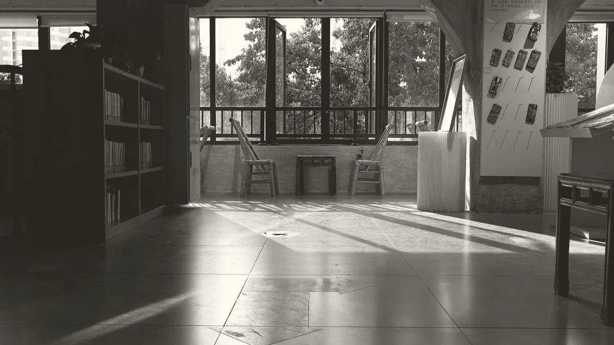 An empty chair by a window.