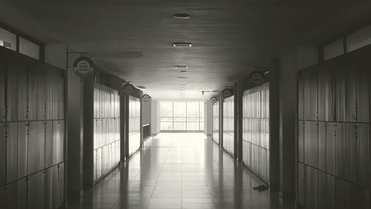 An empty school corridor.